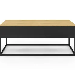 Table basse noire style industriel avec plateau relevable en bois façon hêtre