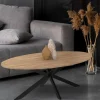 Table basse ovale bois et métal noir avec pied araignée