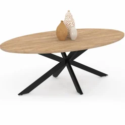 Table basse ovale bois et métal noir avec pied araignée