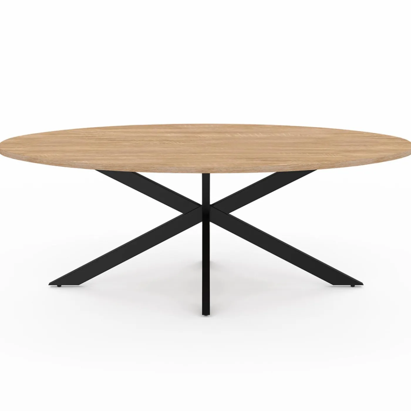 Table basse ovale bois et métal noir avec pied araignée