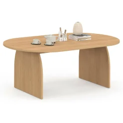 Table basse ovale pied central bois effet hêtre 110 cm