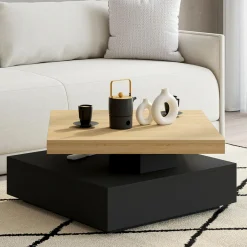 Table basse pivotante carrée bois et noire