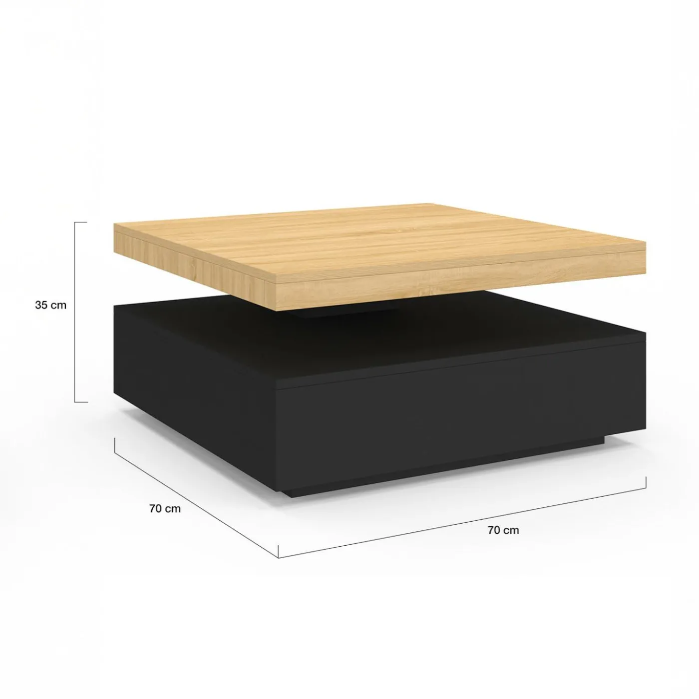 Table basse pivotante carrée bois et noire