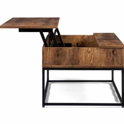 Table basse plateau relevable effet bois vieilli et pieds métal
