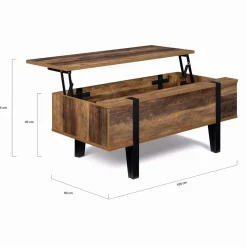 Table basse plateau relevable bois foncé pied épingle