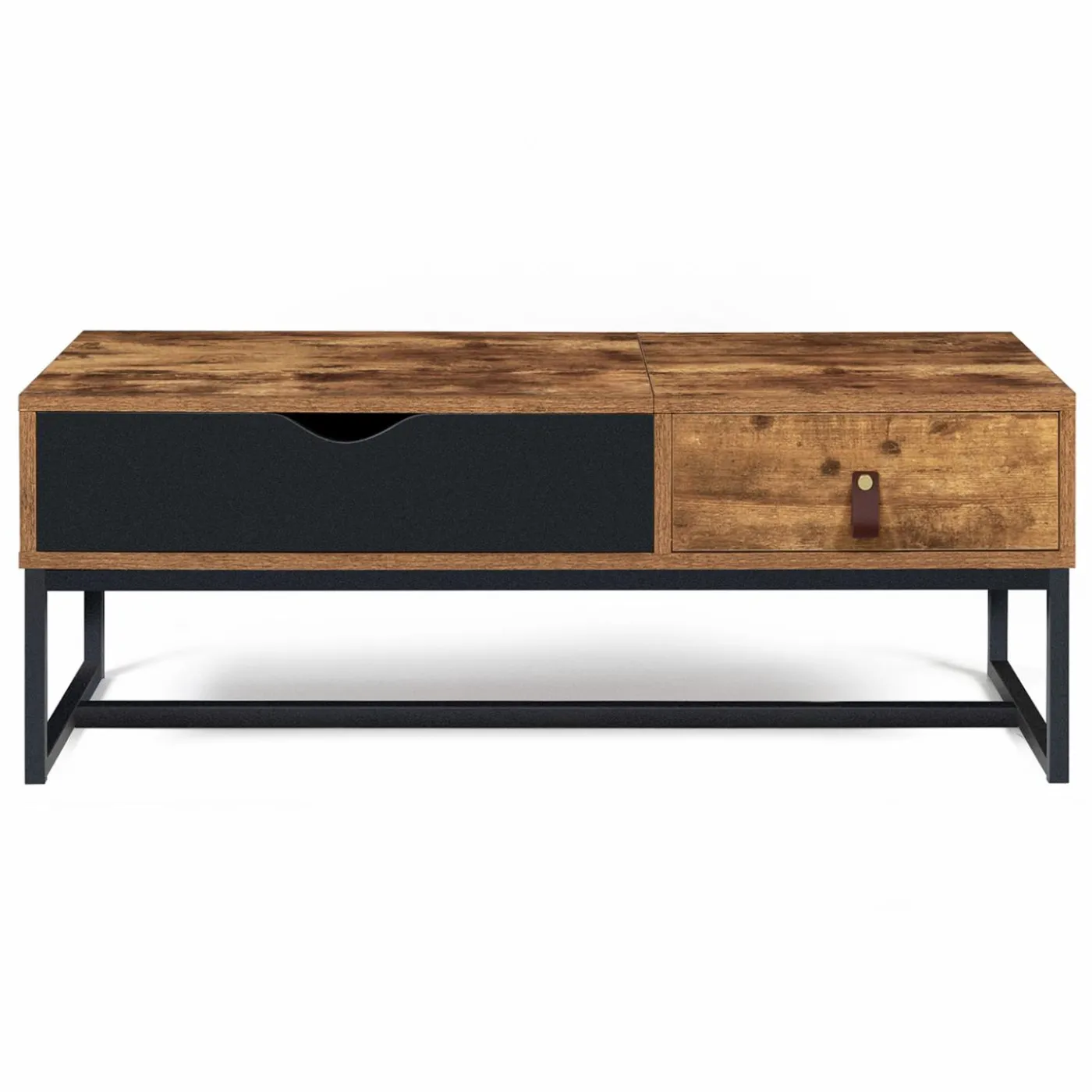 Table basse plateau relevable style industriel 1 tiroir