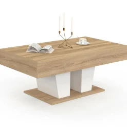 Table basse plateau relevable rectangulaire bois et blanc