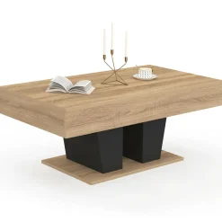 Table basse plateau relevable rectangulaire bois et noir