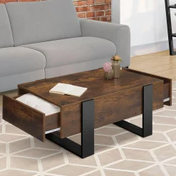Table basse rectangle avec tiroirs 100cm bois et noir