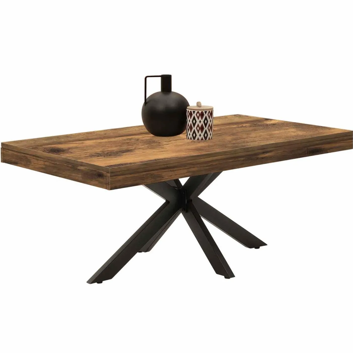 Table basse rectangle pied araignée bois foncé et noir