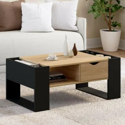 Table basse rectangulaire avec tiroir bois noir et façon hêtre