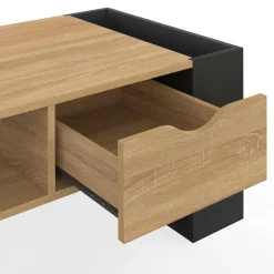 Table basse rectangulaire avec tiroir bois noir et façon hêtre