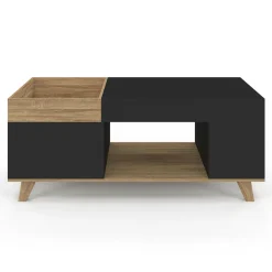 Table basse rectangulaire plateau relevable bois et noir plateau amovible avec coffre