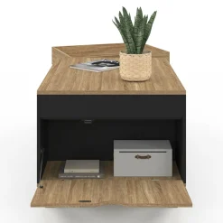 Table basse rectangulaire plateau relevable bois et noir plateau amovible avec coffre