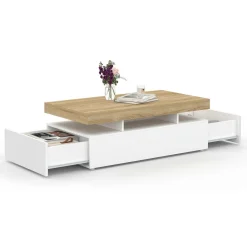Table basse rectangulaire 2 tiroirs blanc