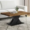 Table basse rectangulaire 100cm plateau bois vieilli et pied X noir