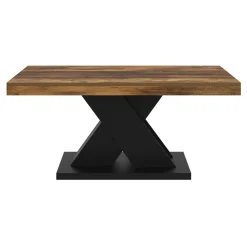 Table basse rectangulaire 100cm plateau bois vieilli et pied X noir