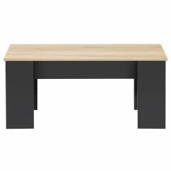 Table basse rectangulaire relevable bois noir et imitation hêtre