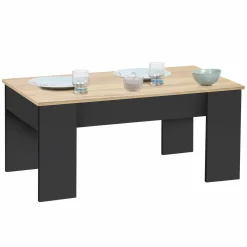 Table basse rectangulaire relevable bois noir et imitation hêtre