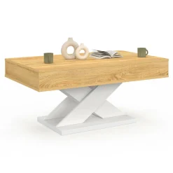 Table basse rectangulaire plateau relevable pied blanc