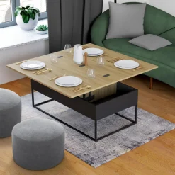 Table basse rectangulaire industrielle relevable et convertible pour manger