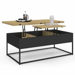 Table basse rectangulaire industrielle relevable et convertible pour manger