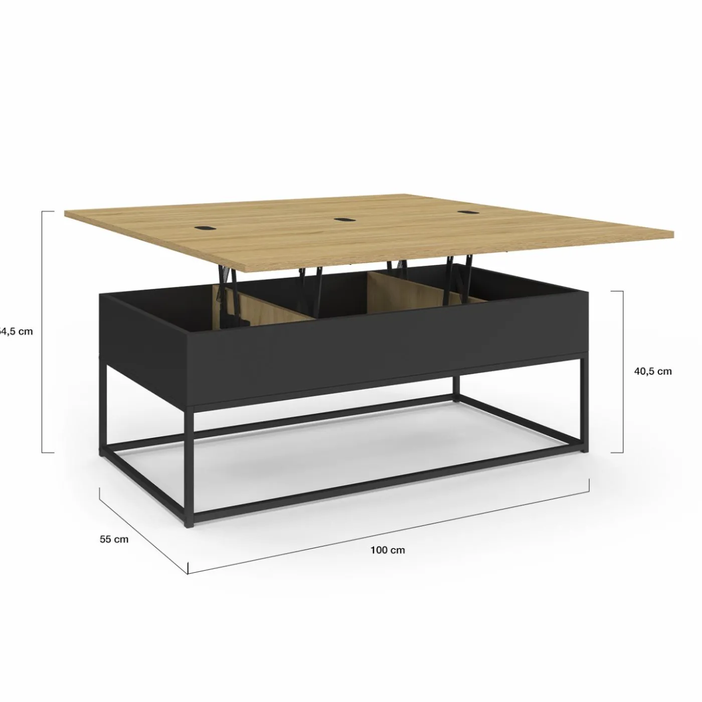 Table basse rectangulaire industrielle relevable et convertible pour manger