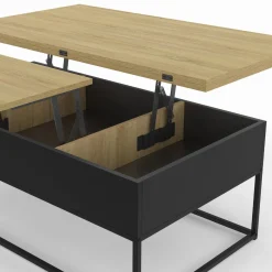Table basse rectangulaire industrielle relevable et convertible pour manger