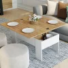 Table basse rectangulaire double plateau relevable bois imitation hêtre