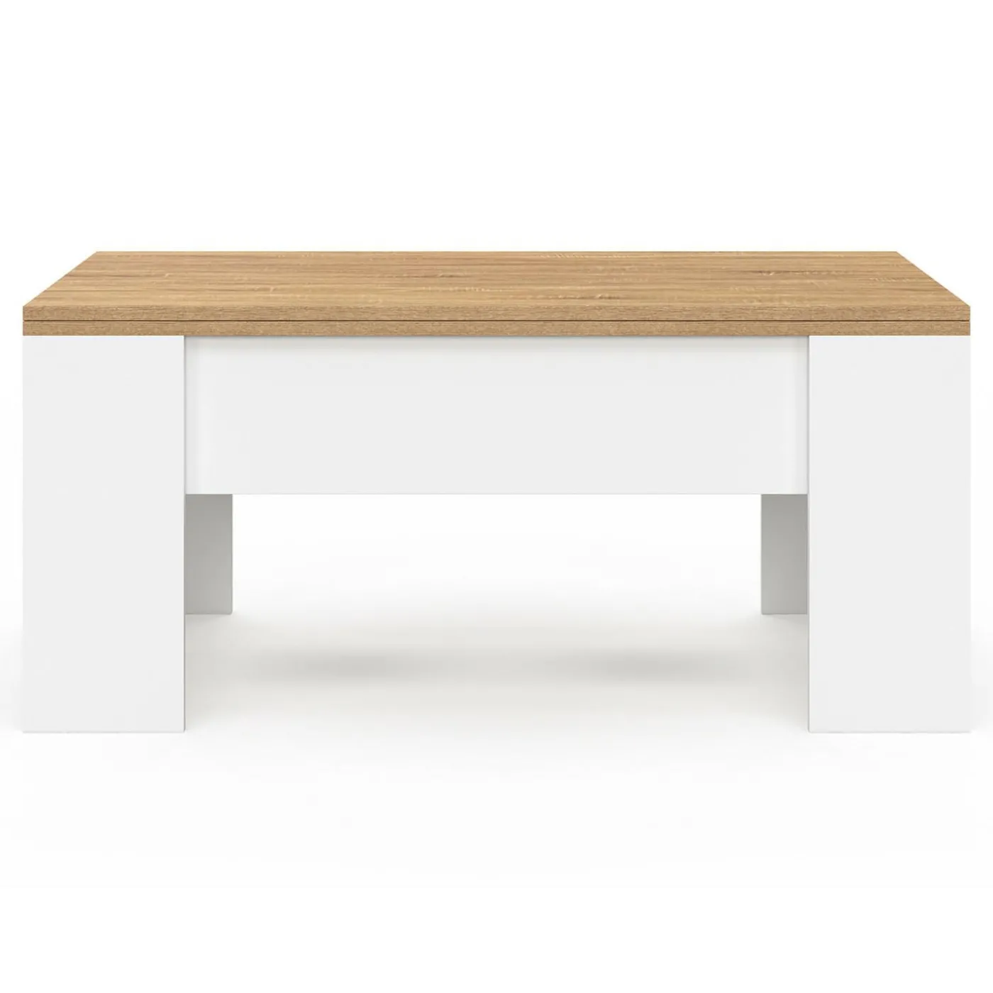 Table basse rectangulaire double plateau relevable bois imitation hêtre