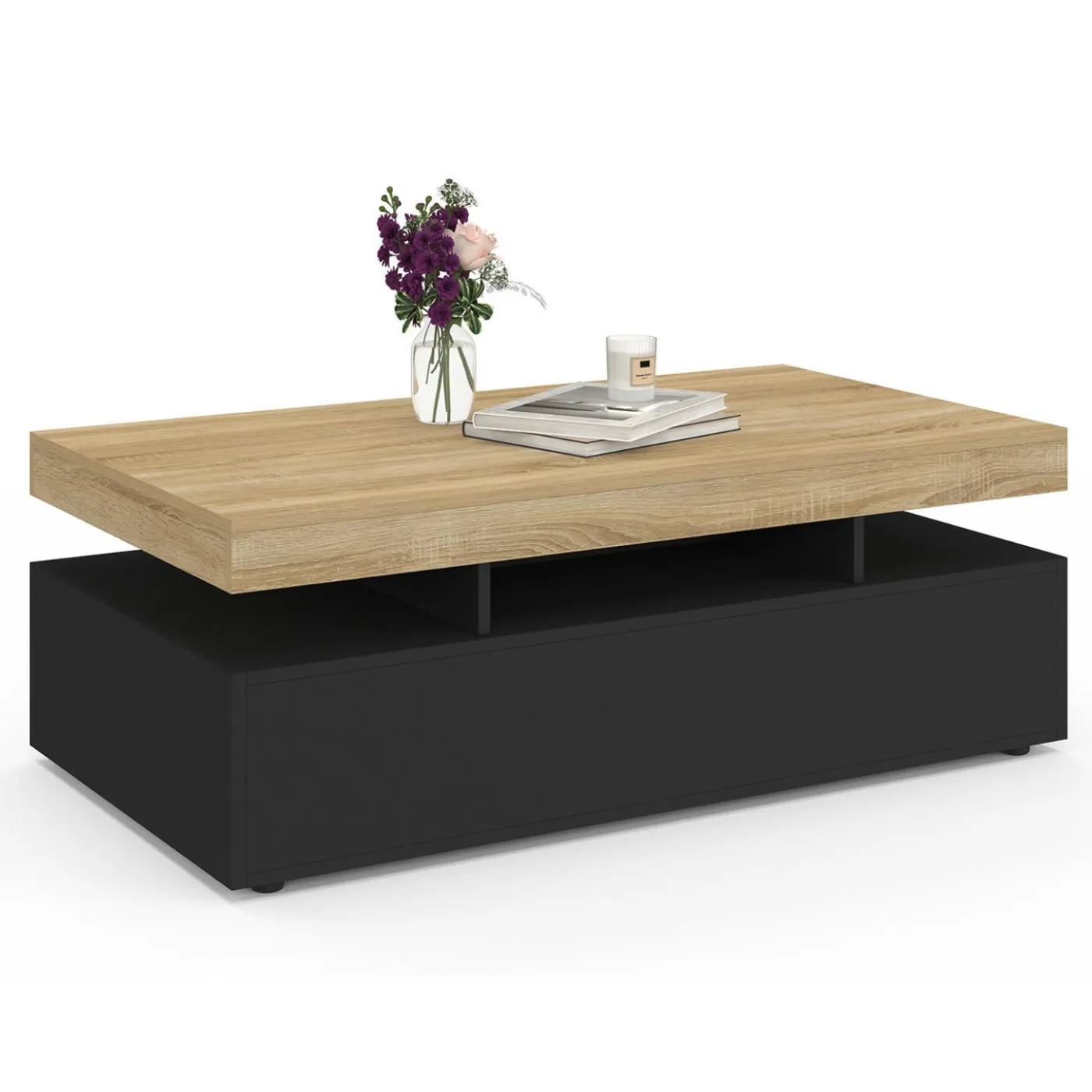 Table basse rectangulaire 2 tiroirs noir