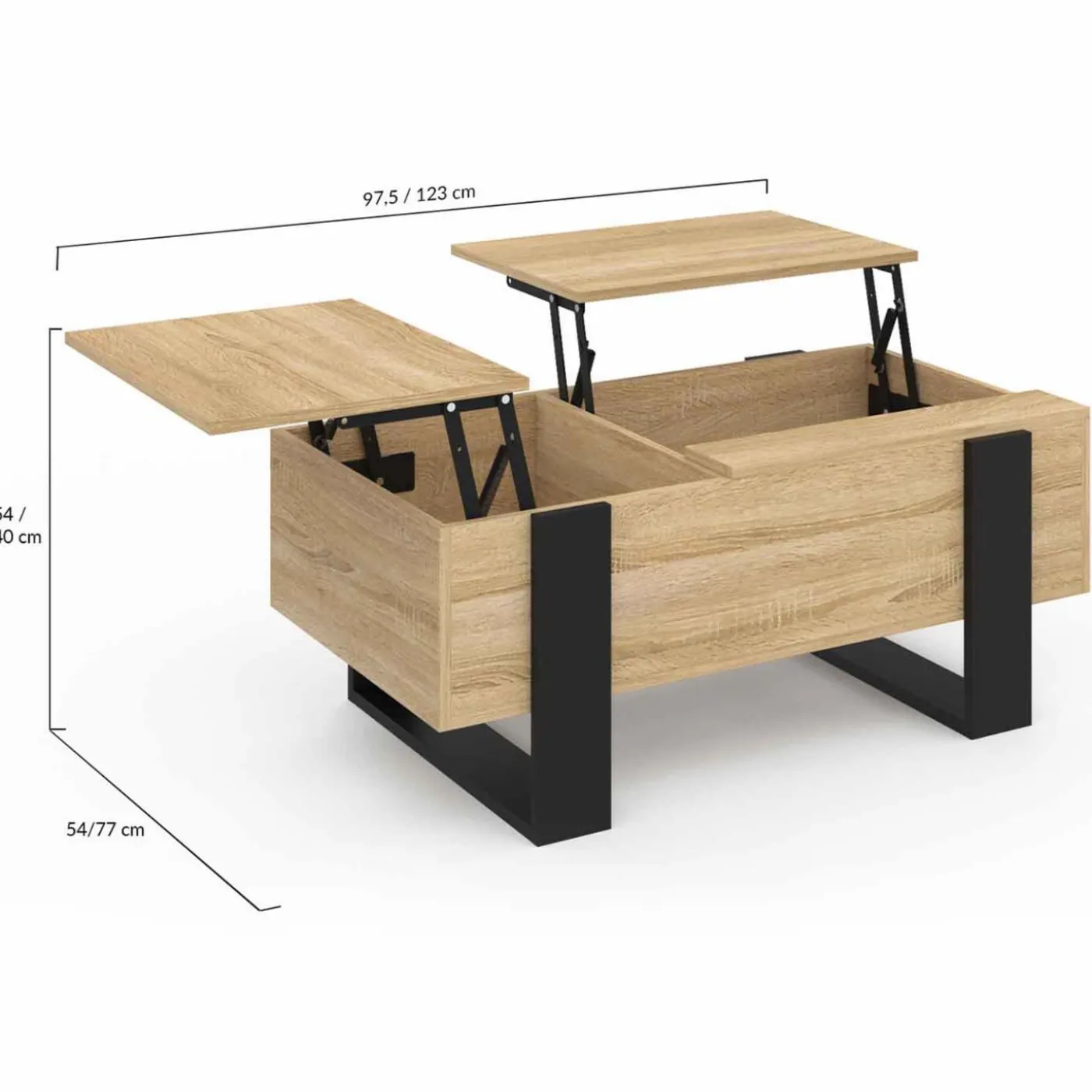 Table basse relevable 2 plateaux bois et noir
