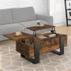 Table basse relevable 2 plateaux bois effet vieilli et noir