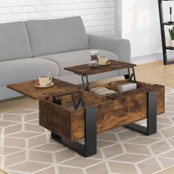 Table basse relevable 2 plateaux bois effet vieilli et noir
