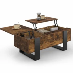Table basse relevable 2 plateaux bois effet vieilli et noir