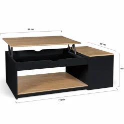 Table basse relevable bois noir et façon hêtre