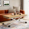 Table basse relevable en table à manger industrielle avec plateau façon hêtre