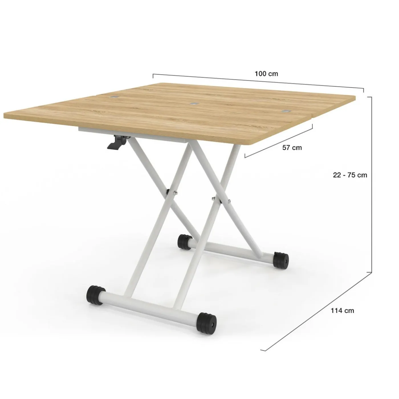 Table basse relevable en table à manger industrielle avec plateau façon hêtre
