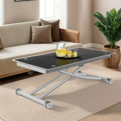 Table basse relevable en table à manger verre trempé