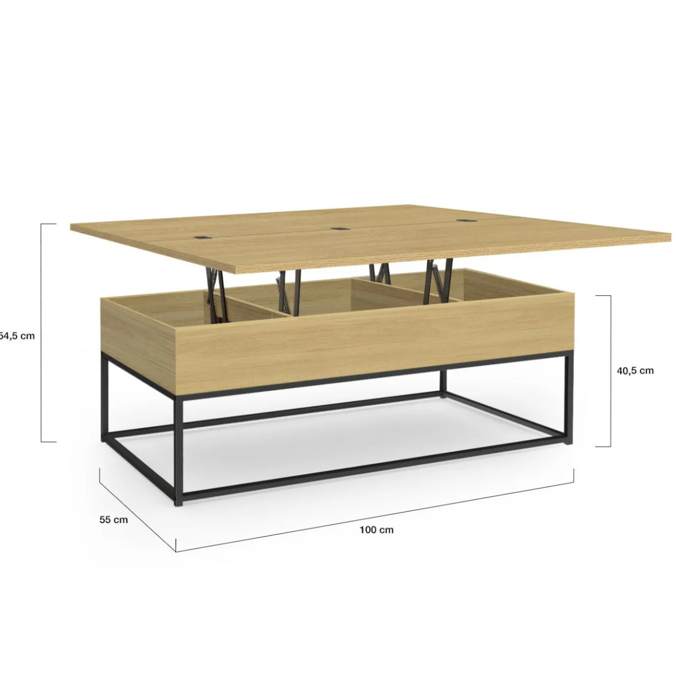 Table basse relevable industrielle rectangulaire convertible en table à manger