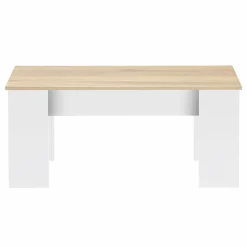 Table basse relevable rectangulaire bois blanc et imitation hêtre