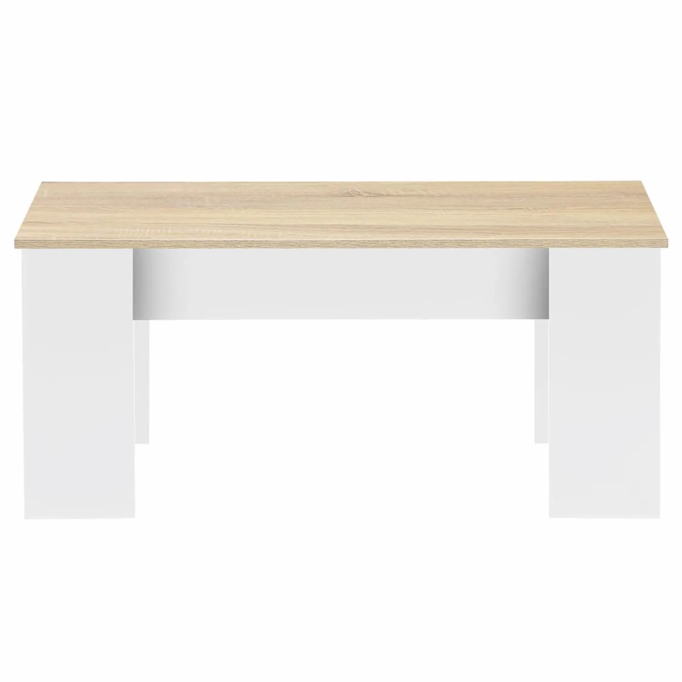 Table basse relevable rectangulaire bois blanc et imitation hêtre