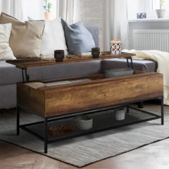 Table basse relevable style industriel effet bois vieilli