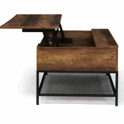 Table basse relevable style industriel effet bois vieilli