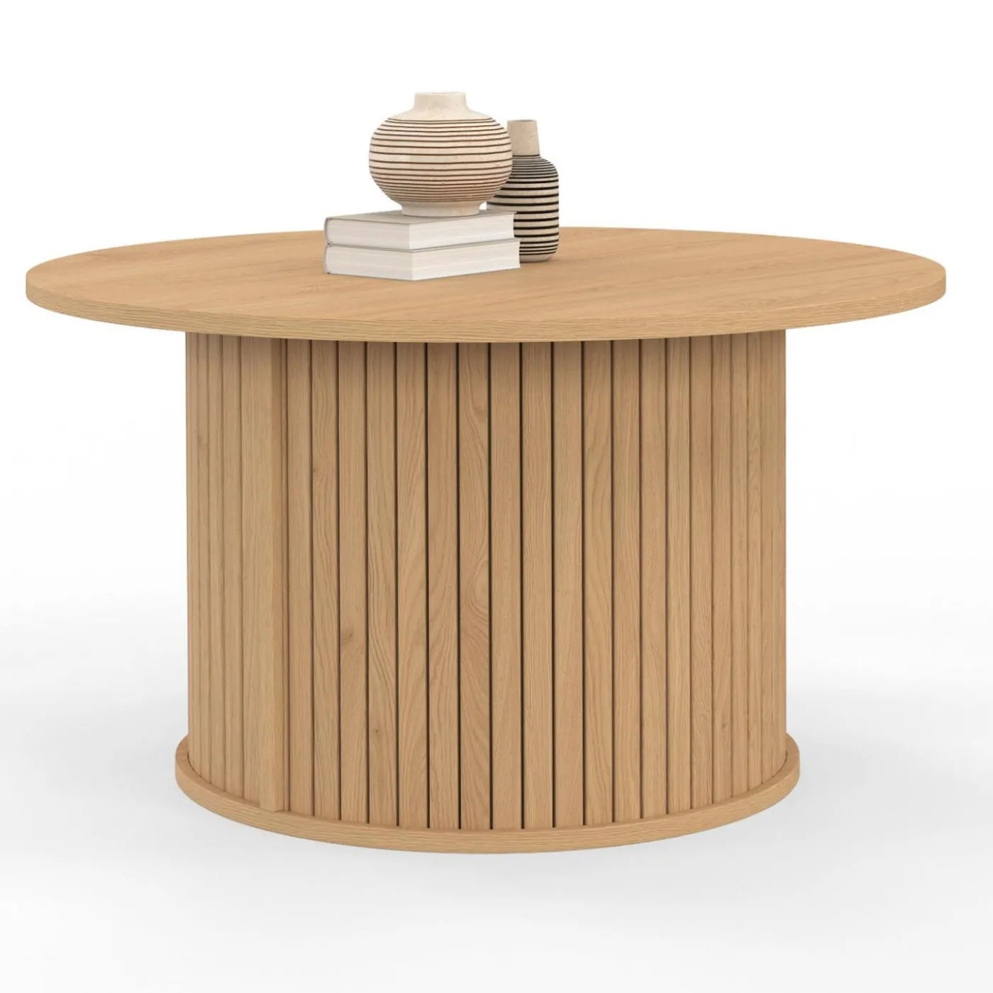 Table basse ronde 70 cm lattes coloris chêne