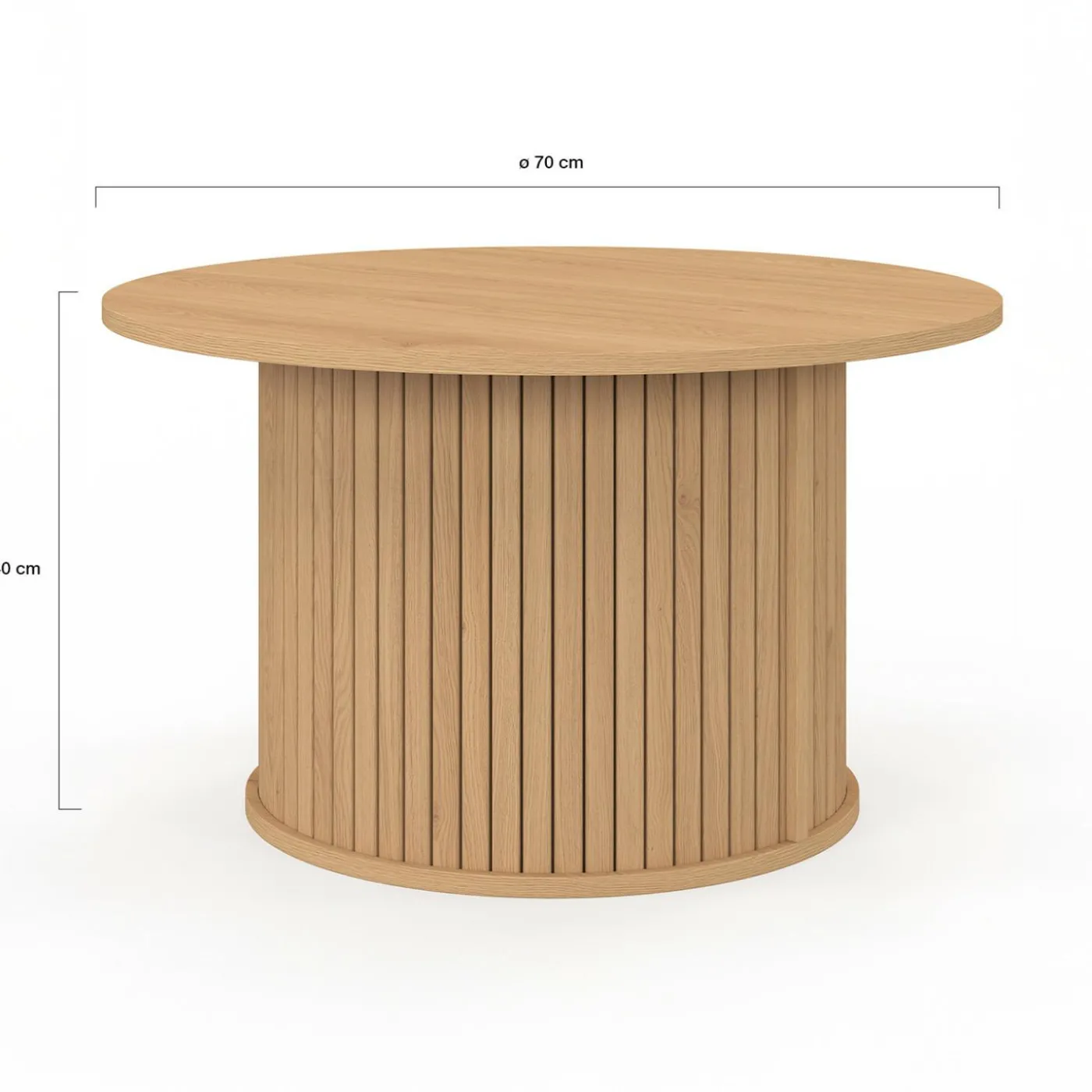 Table basse ronde 70 cm lattes coloris chêne