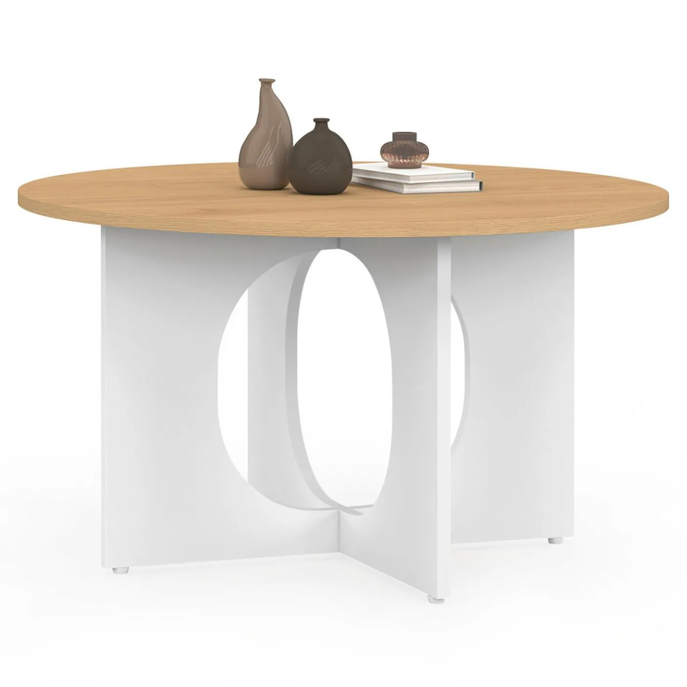 Table basse ronde 70 cm pied arc blanc