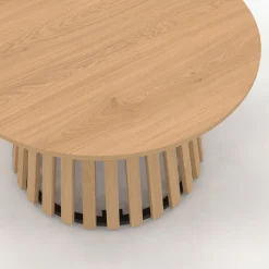 Table basse ronde 70 cm pied bois en lattes et plateau bois