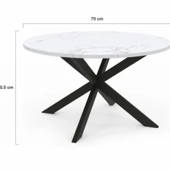 Table basse ronde avec plateau effet marbre blanc 70 cm