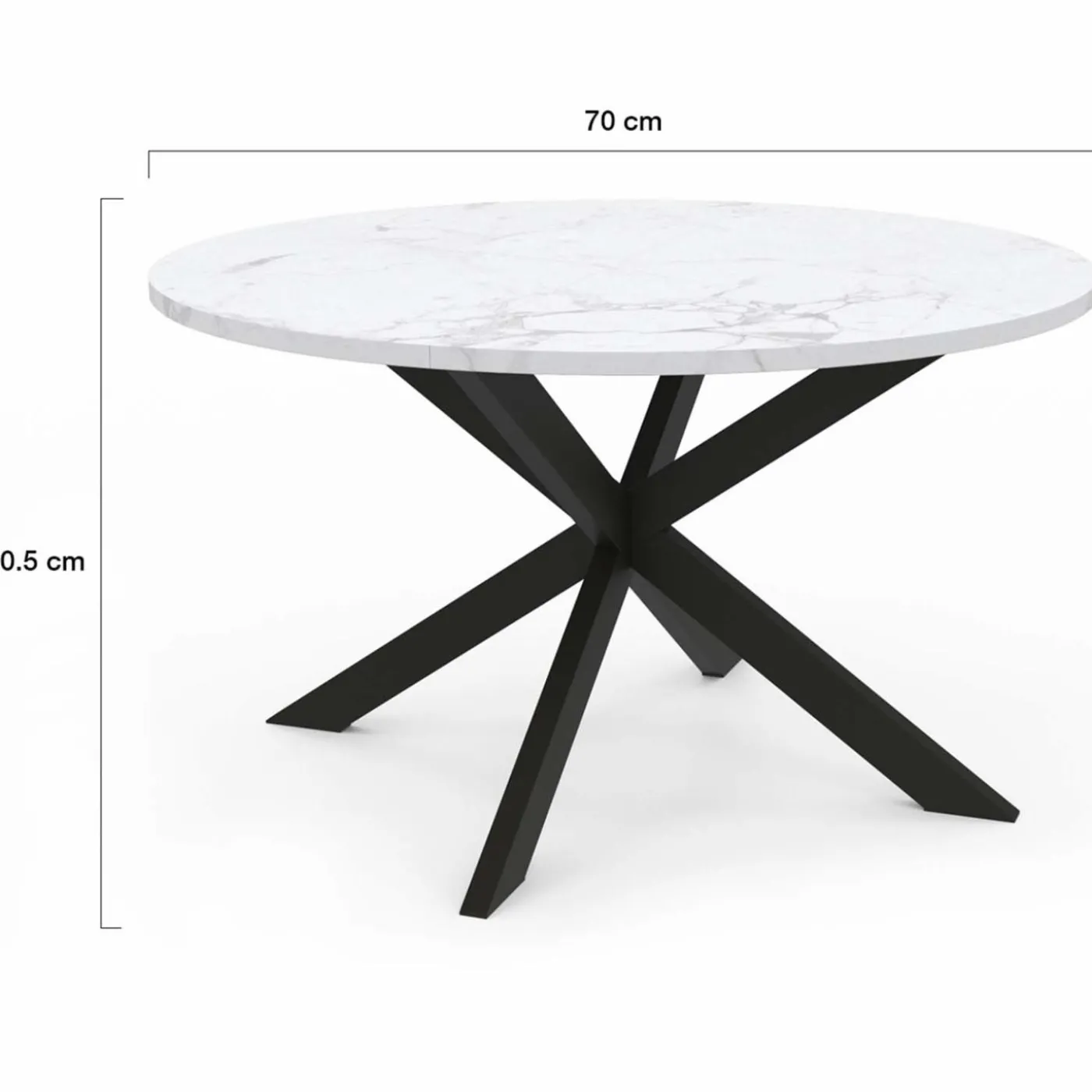 Table basse ronde avec plateau effet marbre blanc 70 cm